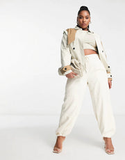 Womens Unique21 Hero Plus Contrast Colour Cropped Trench Coat In Beige