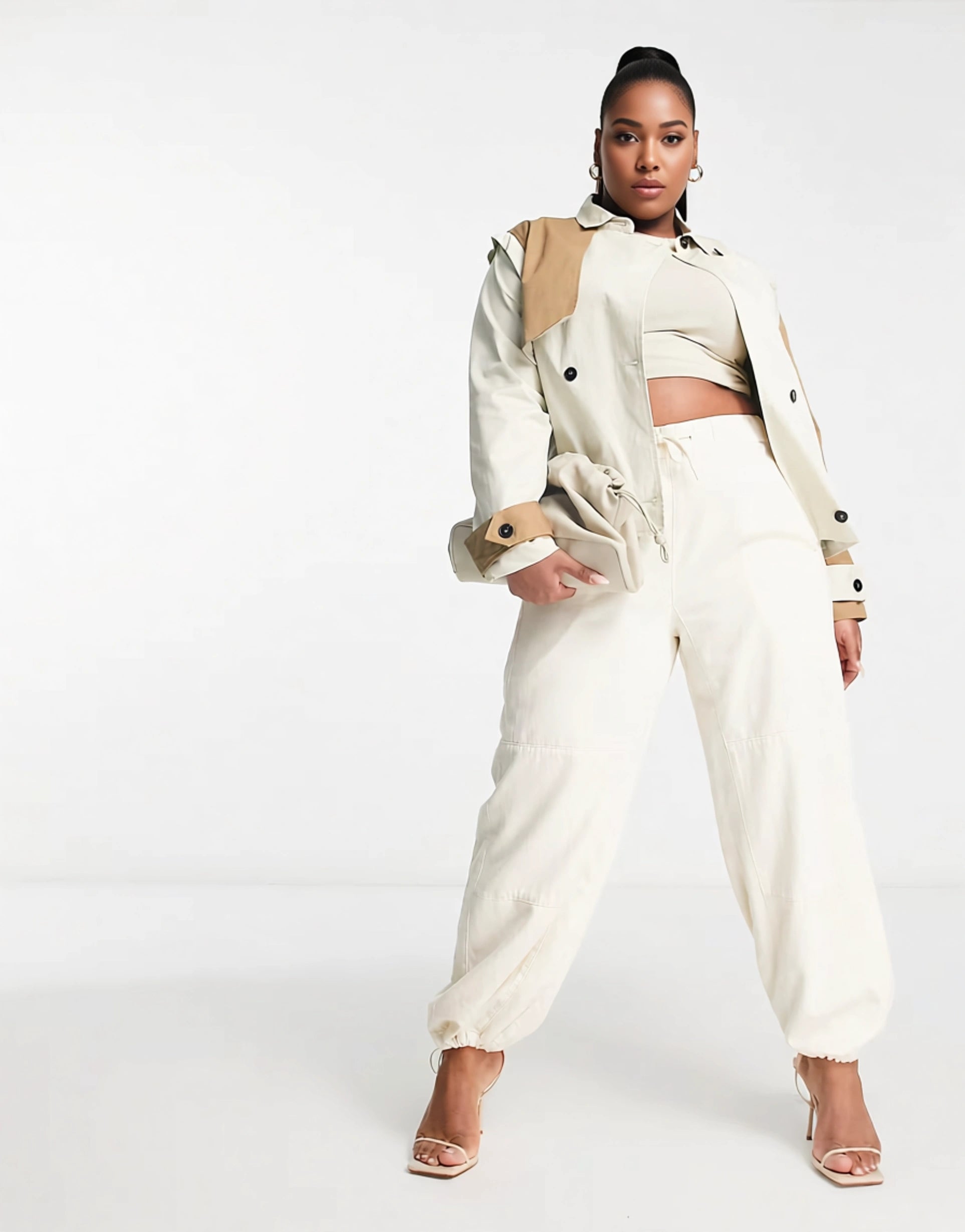 Womens Unique21 Hero Plus Contrast Colour Cropped Trench Coat In Beige