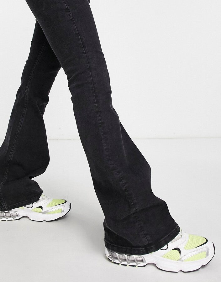 Weekday Womens Flame Low Rise Seam Detail Flared Jeans In Black