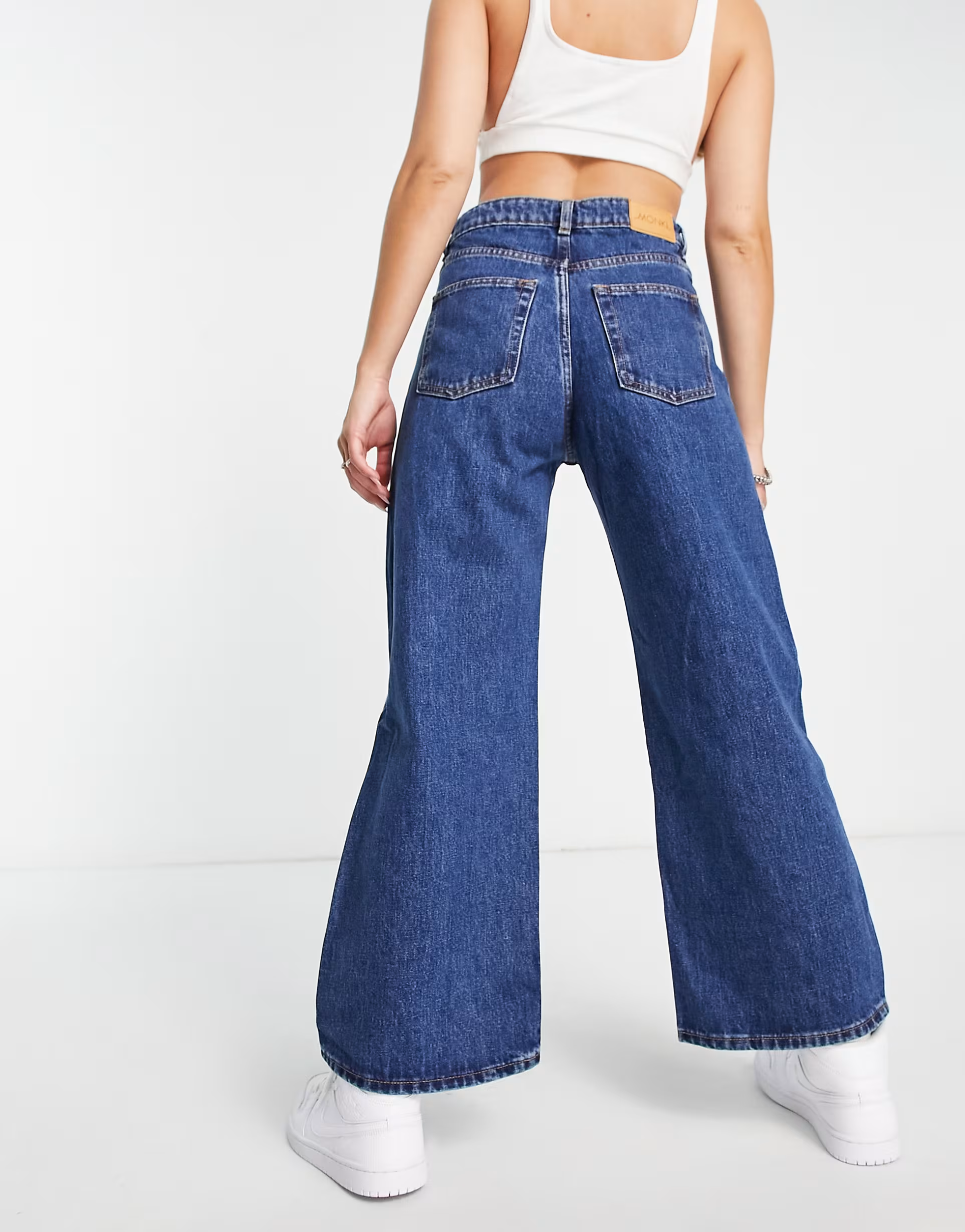 Monki Womens Mamiko Wide Leg Cropped Jeans In Blue