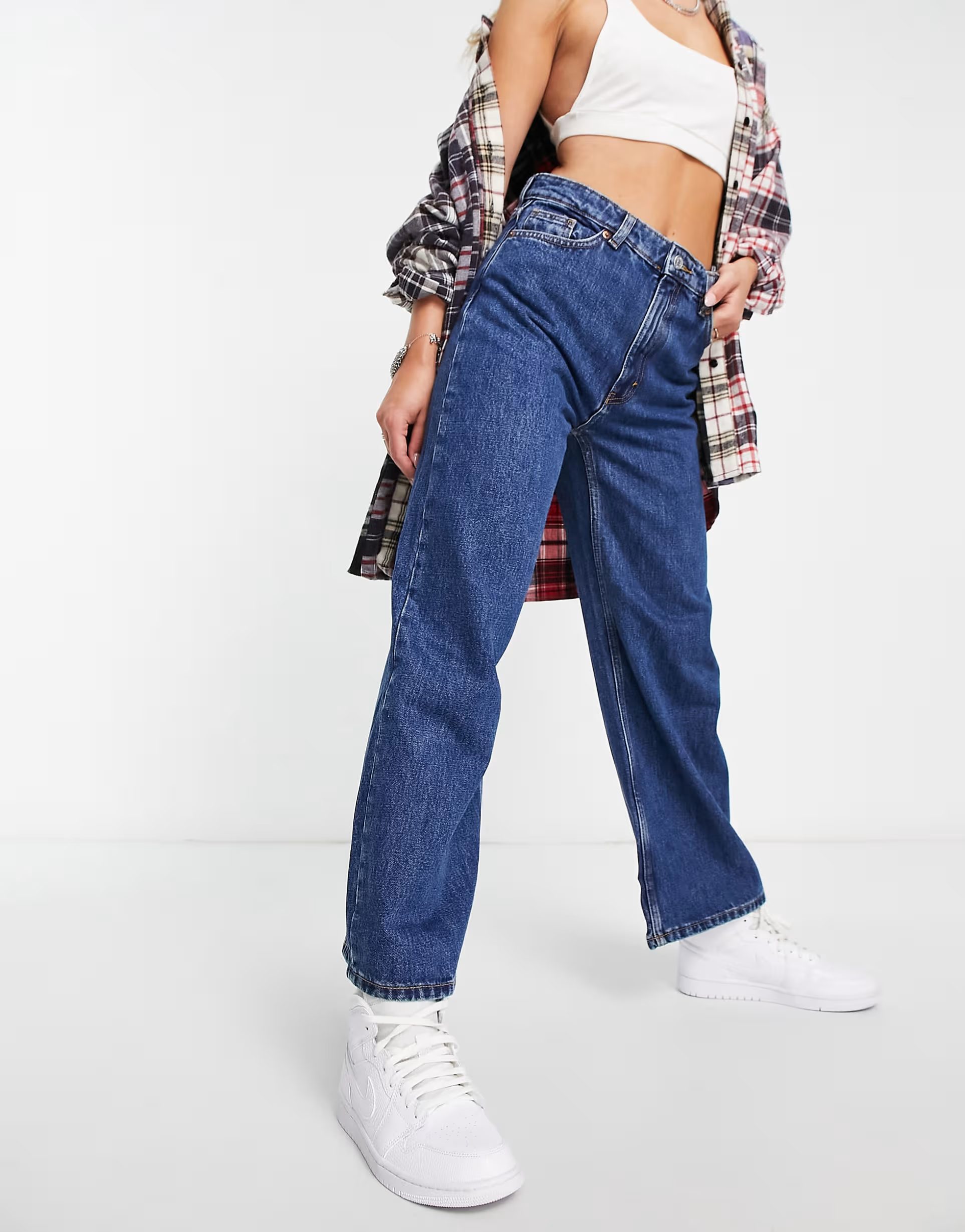 Monki Womens Mamiko Wide Leg Cropped Jeans In Blue