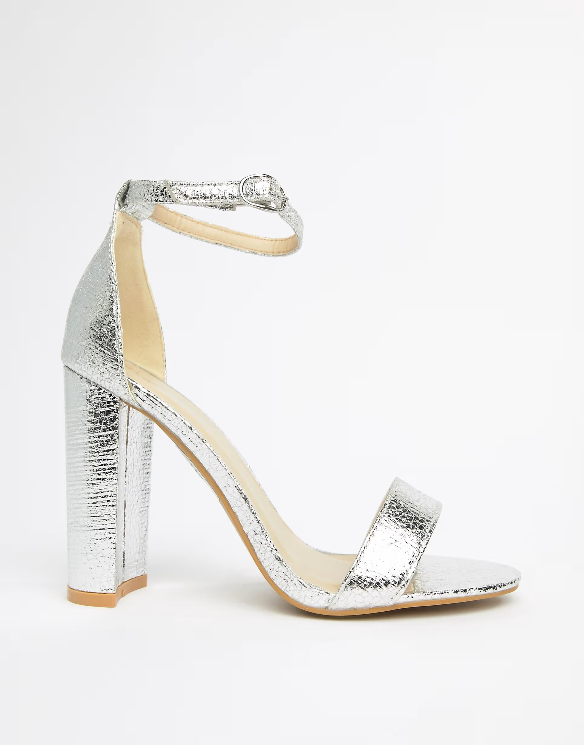 Glamorous Wide Fit Womens Silver Barely There Block Heeled Sandals In Silver