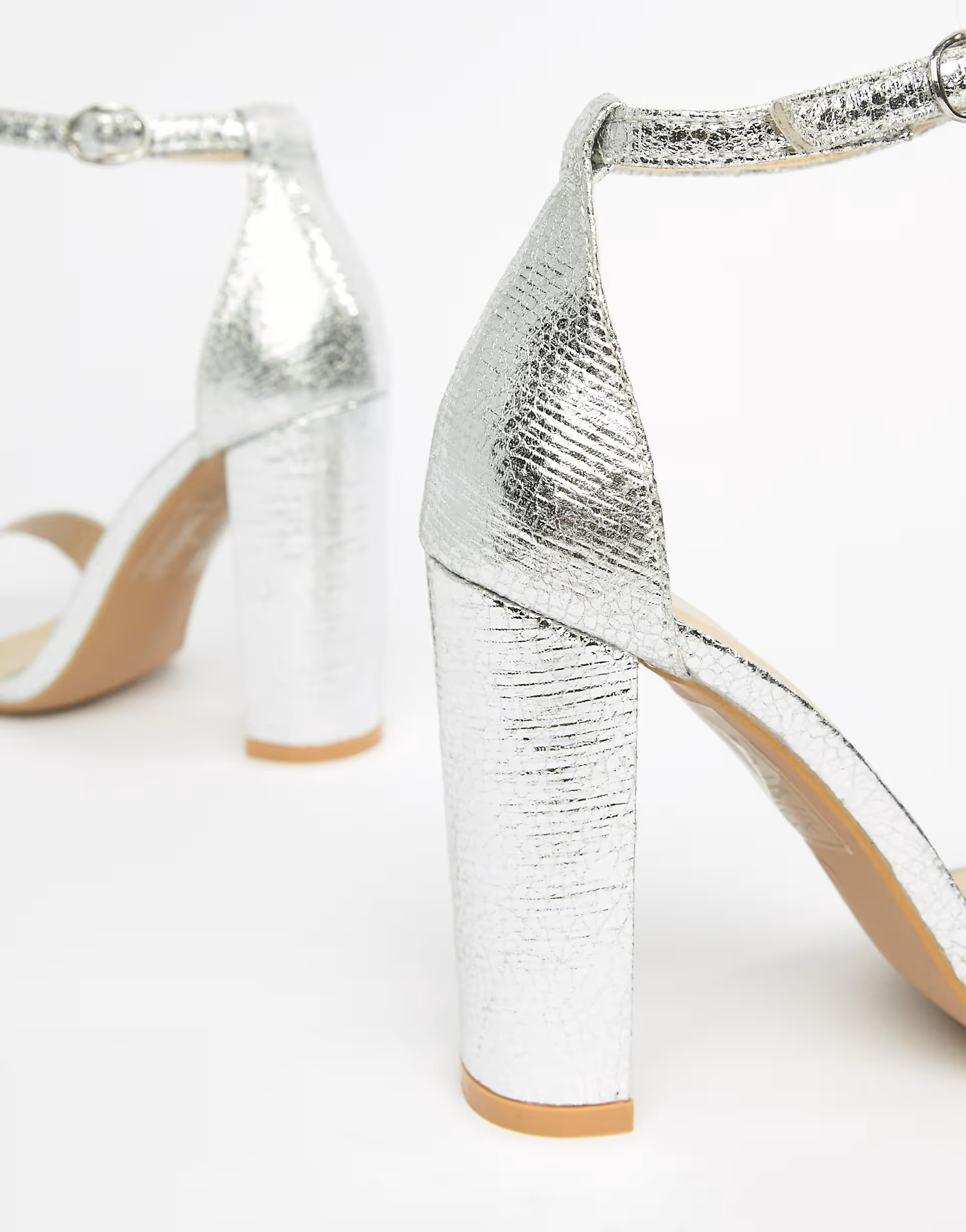 Glamorous Wide Fit Womens Silver Barely There Block Heeled Sandals In Silver