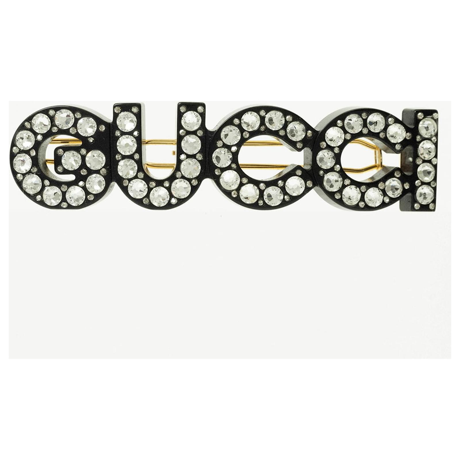 Gucci Womens Crystal-Embellished Logo Hair Clip
