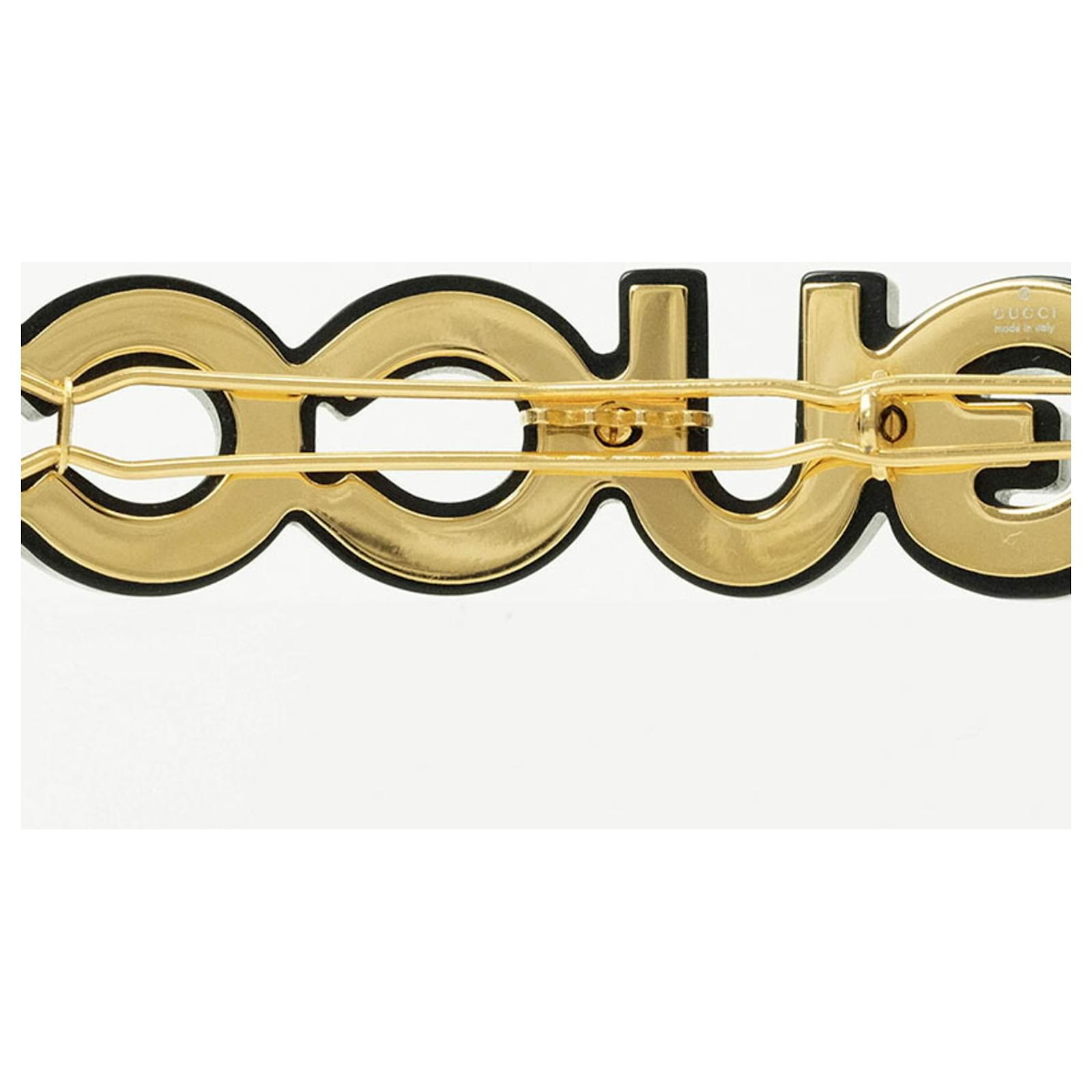 Gucci Womens Crystal-Embellished Logo Hair Clip