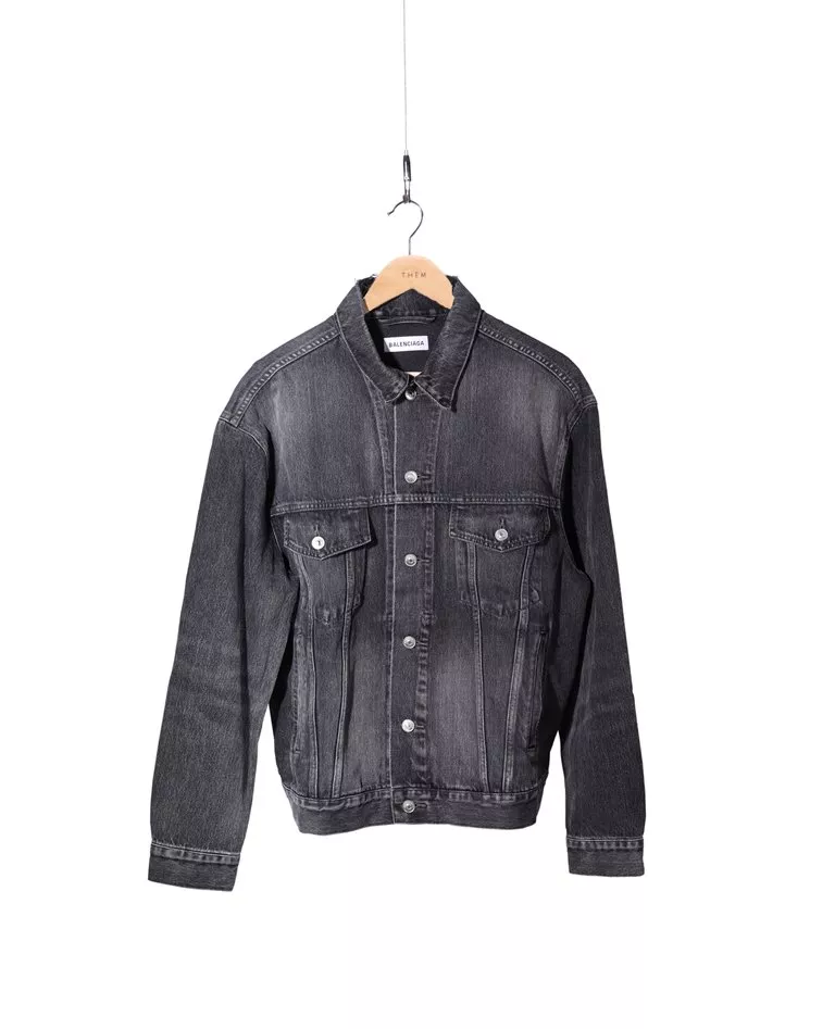 Balenciaga Women's Red logo grey denim jacket