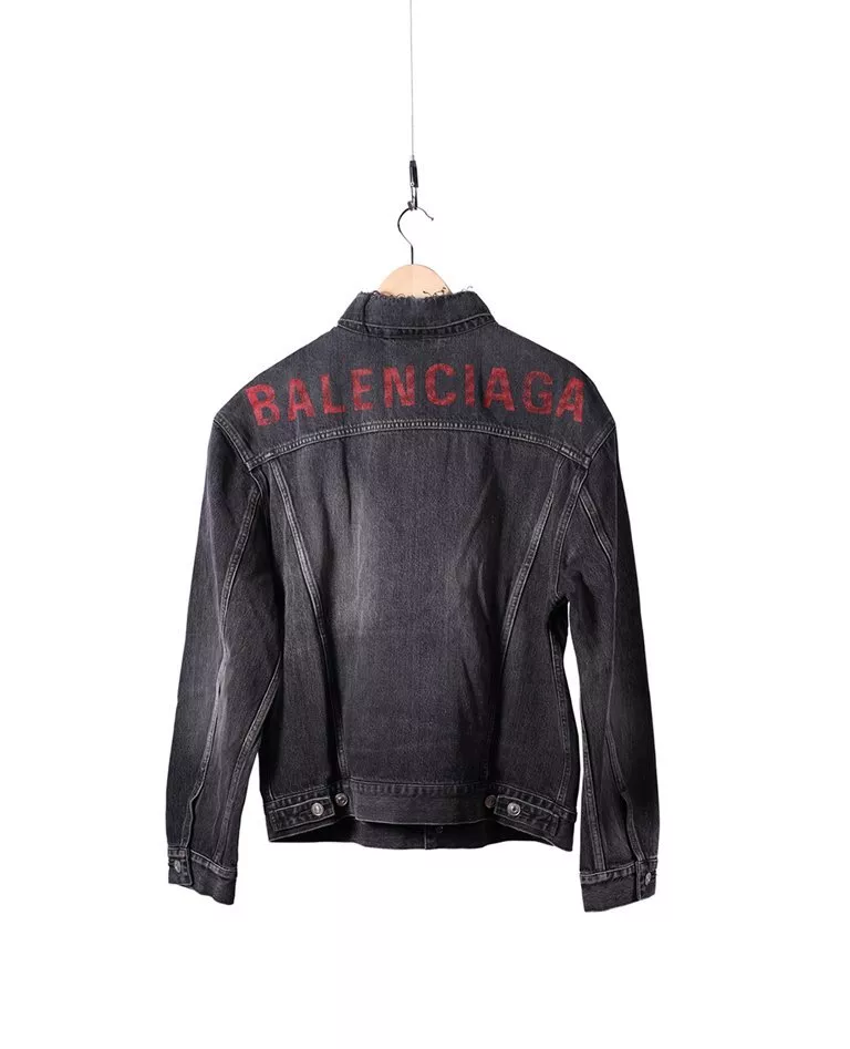 Balenciaga Women's Red logo grey denim jacket