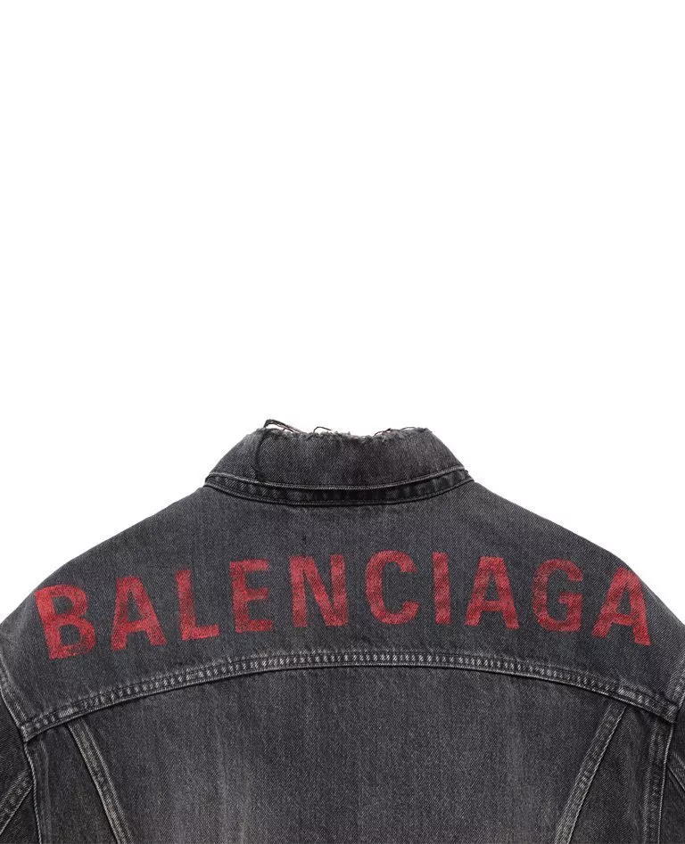 Balenciaga Women's Red logo grey denim jacket