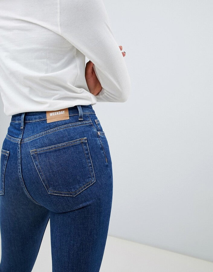 Weekday Womens Thursday Cotton High Waist Skinny Jeans In Blue