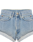 RAEY Womens Rivet Denim Shorts in Blue