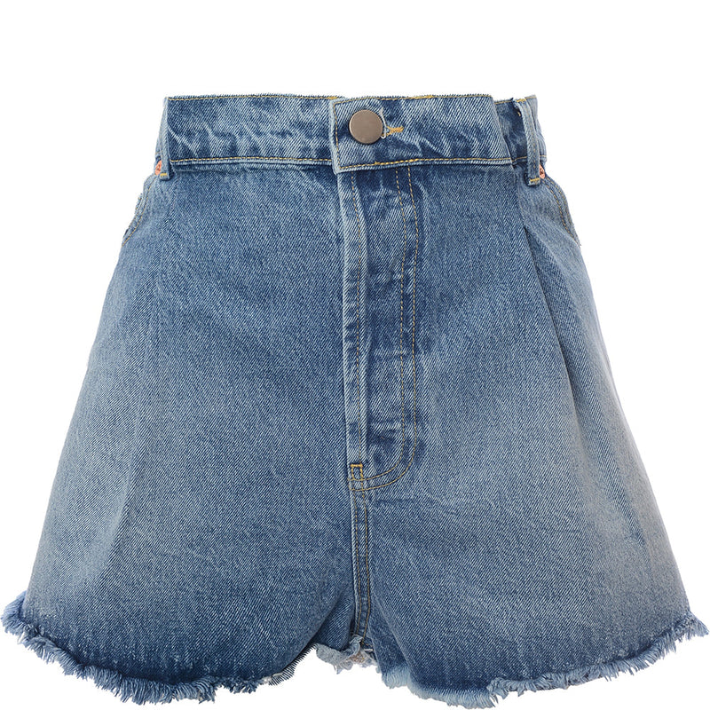 RAEY Womens Fold Denim Shorts in Blue