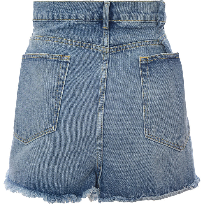 RAEY Womens Fold Denim Shorts in Blue