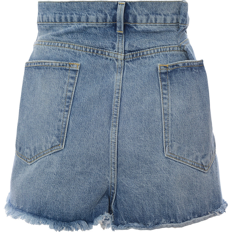 RAEY Womens Fold Denim Shorts in Blue