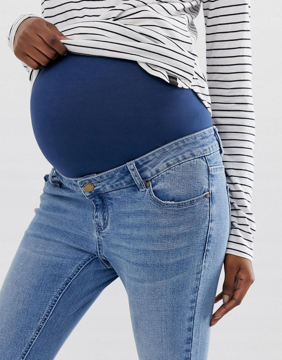 Bandia Womens Maternity Ankle Grazer Skinny Jeans Band In Blue
