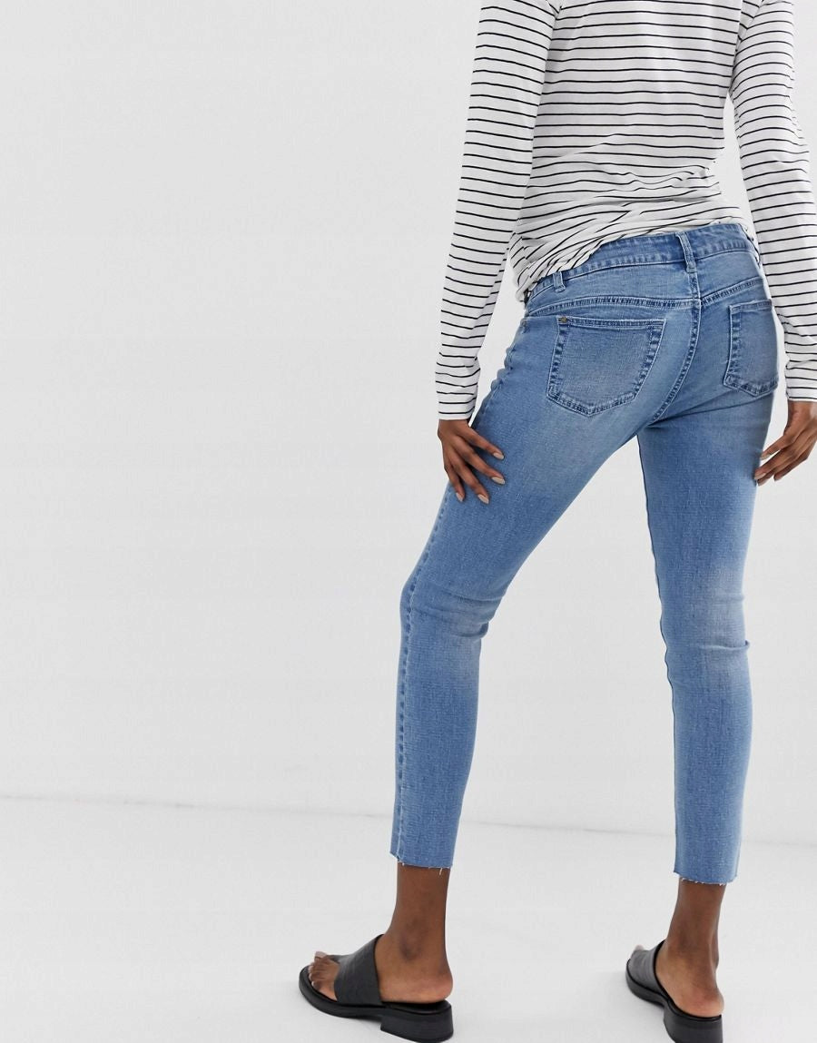 Bandia Womens Maternity Ankle Grazer Skinny Jeans Band In Blue