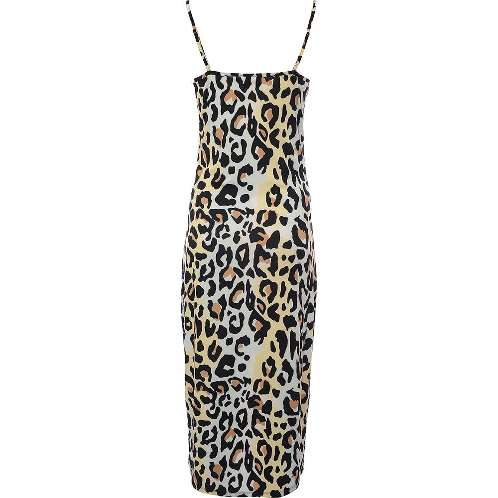 Vila Women&#39;s Blue Leopard Vimie Strap Midi Dress