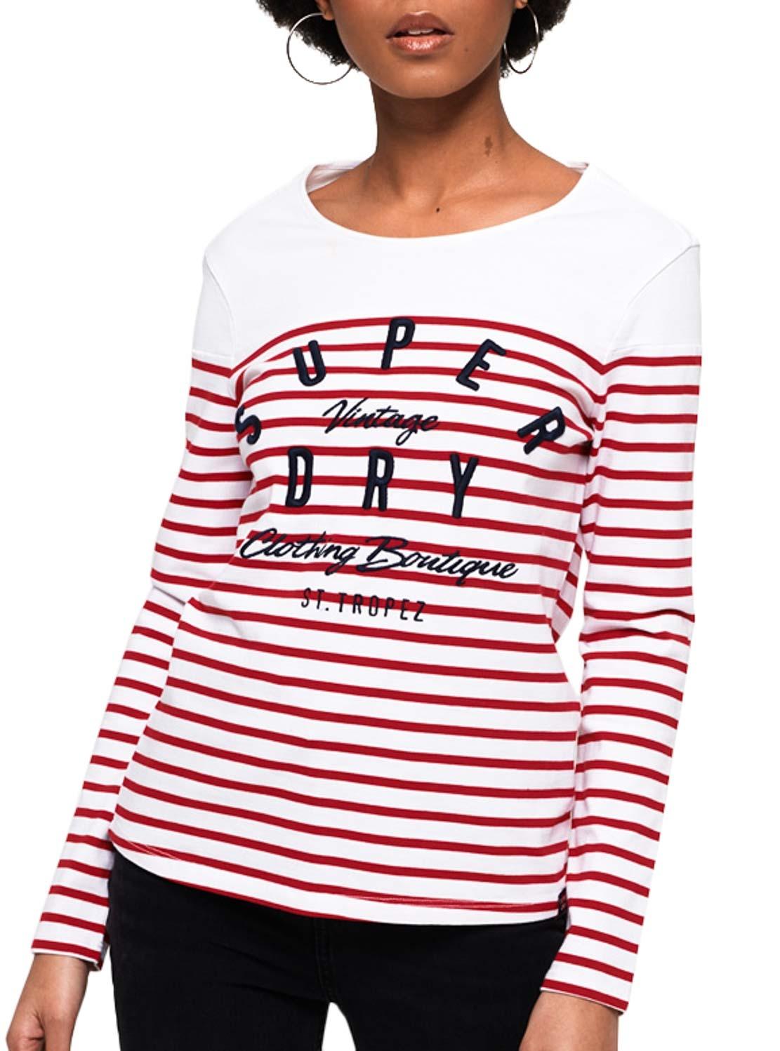 Womens Superdry Stripe Top With Flock Logo
