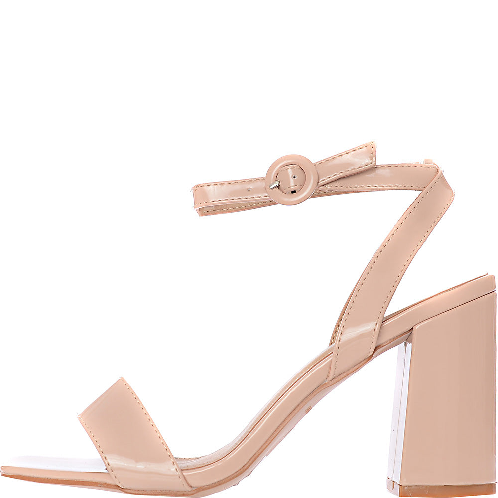 Raid Womens Wink Blush Patent Square Toe Block Heeled Sandals