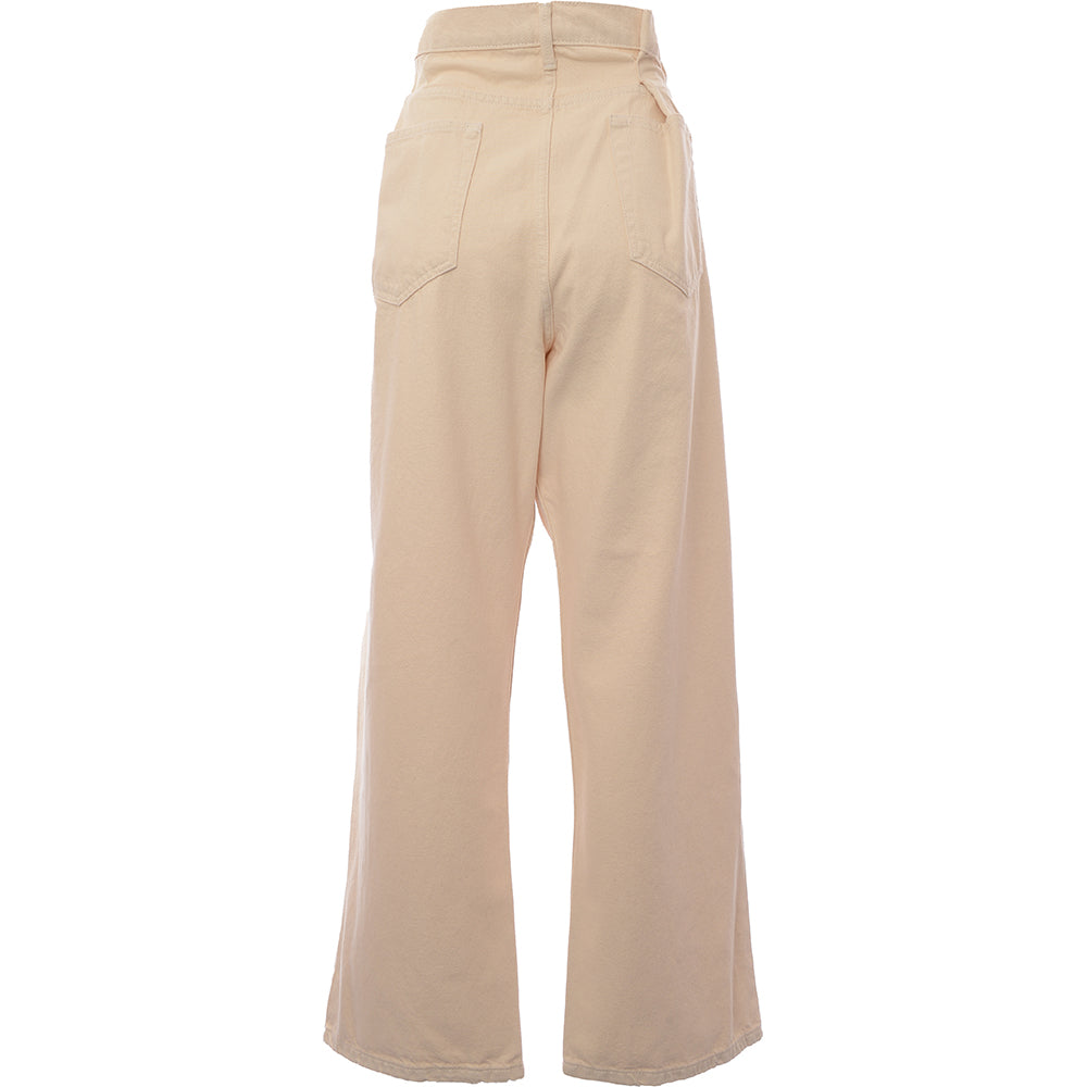 RAEY Womens Organic Linen Fold Jean in Beige