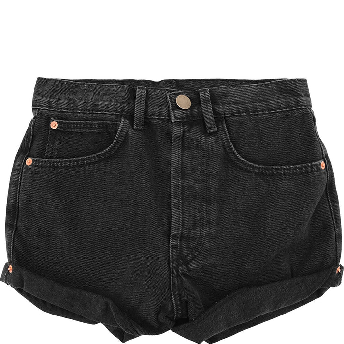 RAEY Womens Rivet Denim Shorts in Black