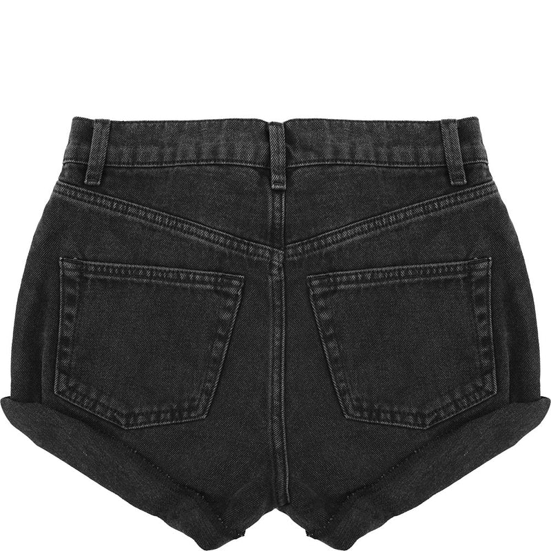 RAEY Womens Rivet Denim Shorts in Black