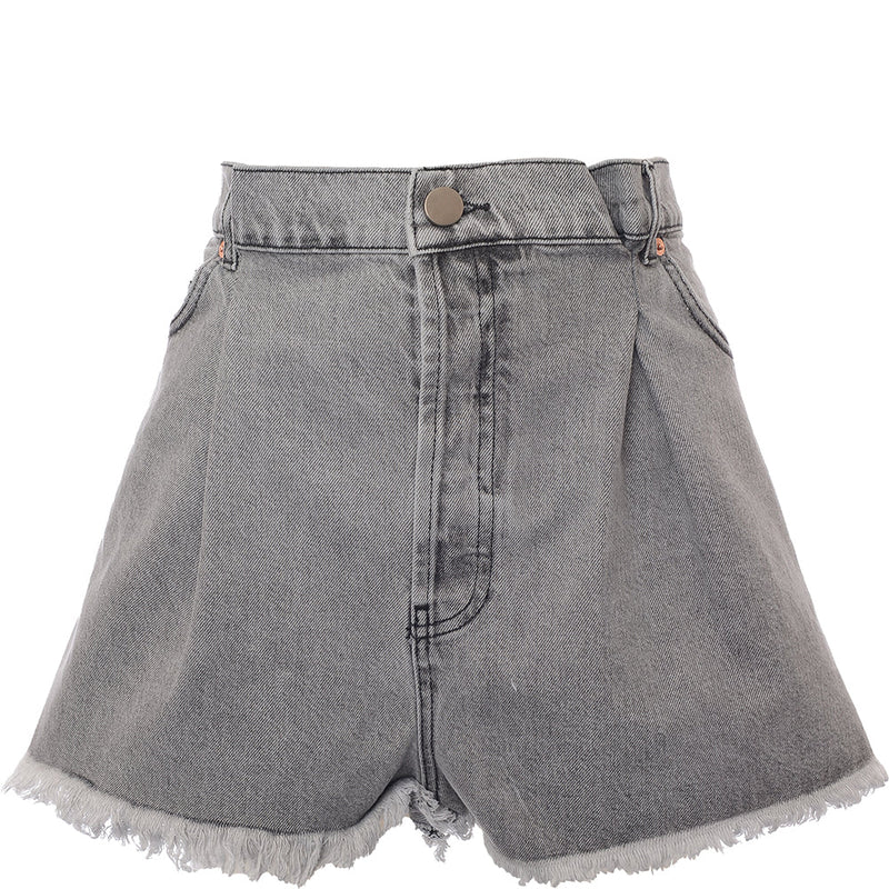 RAEY Womens Fold Denim Shorts in Grey