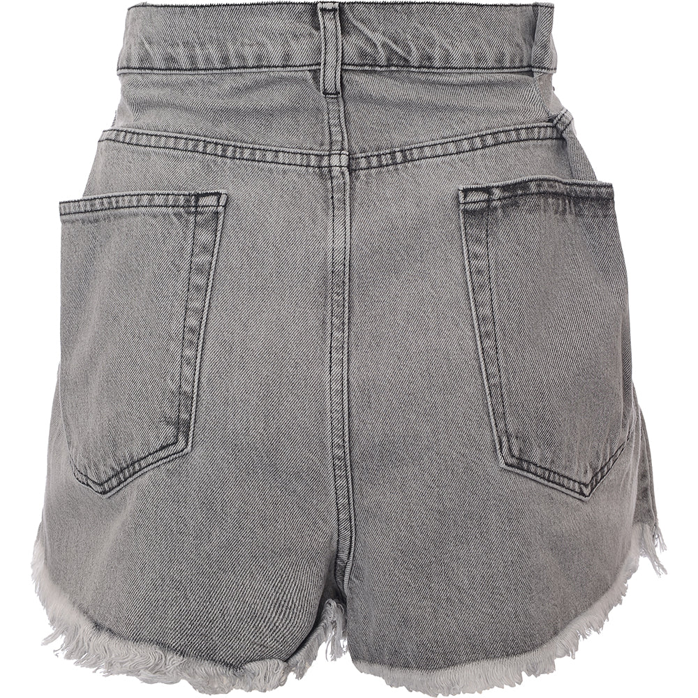 RAEY Womens Fold Denim Shorts in Grey