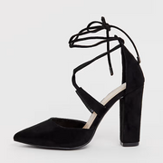 Glamorous Womens Block Heeled Tie Up Court Shoes
