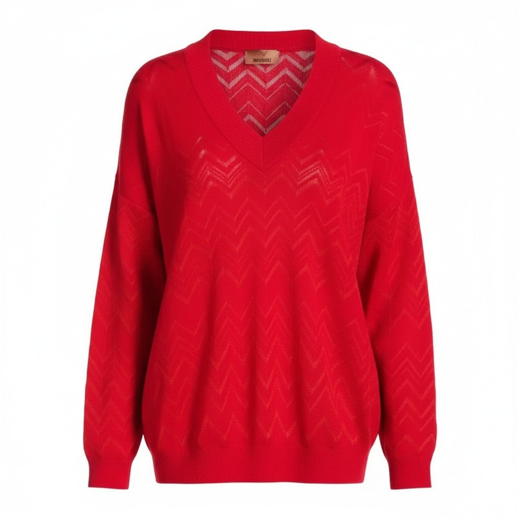 Missoni Womens Red V-Neck Sweater