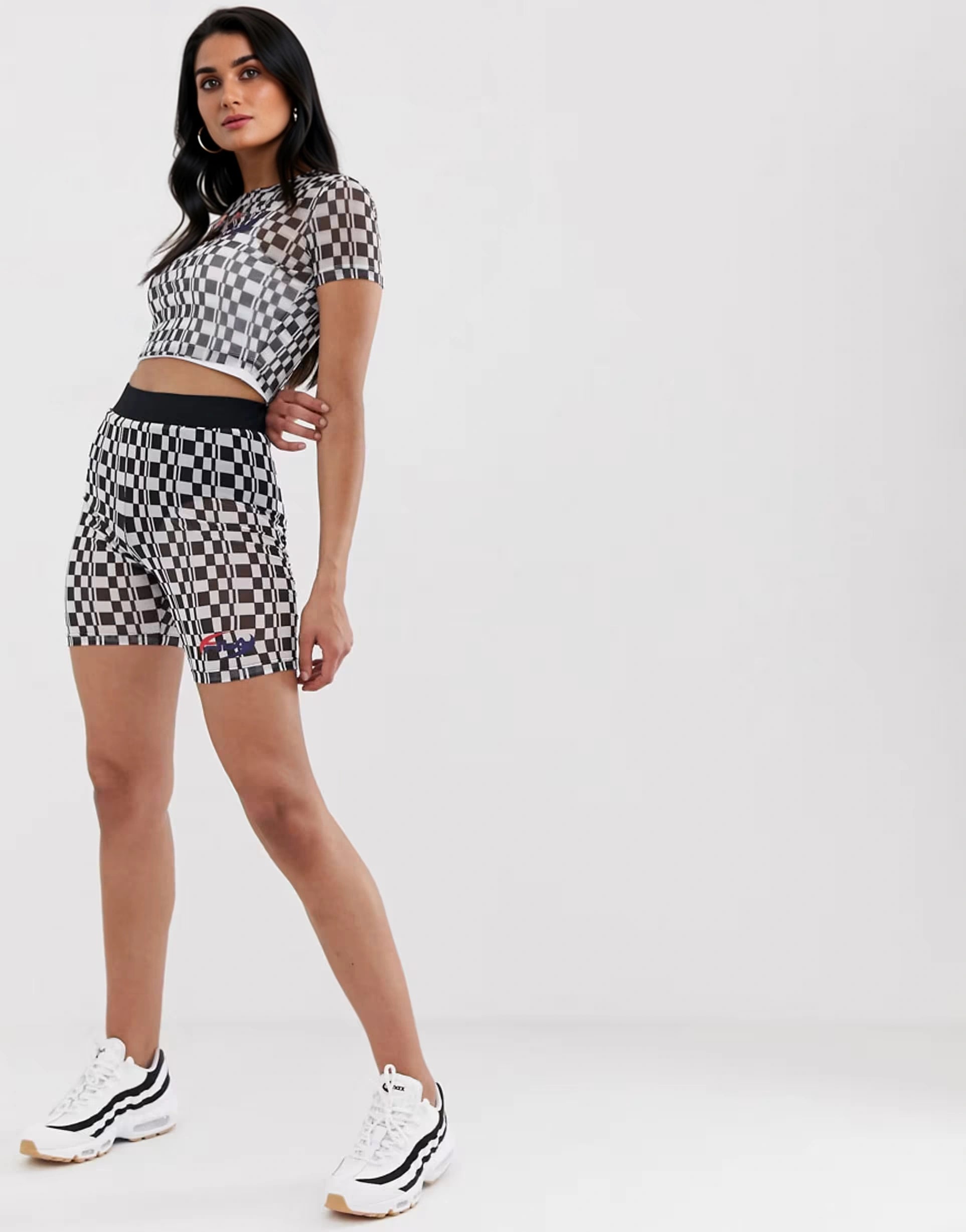 Fila Womens Legging Shorts in Sheer Checkerboard Co-Ord In Black