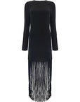 RAEY Womens Rouleaux Fringed Long Sleeved Dress in Black