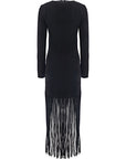 RAEY Womens Rouleaux Fringed Long Sleeved Dress in Black