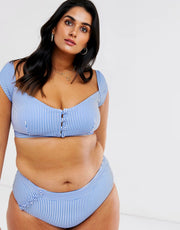 ModCloth Womens Sissone Textured Crop Bikini To In Blue