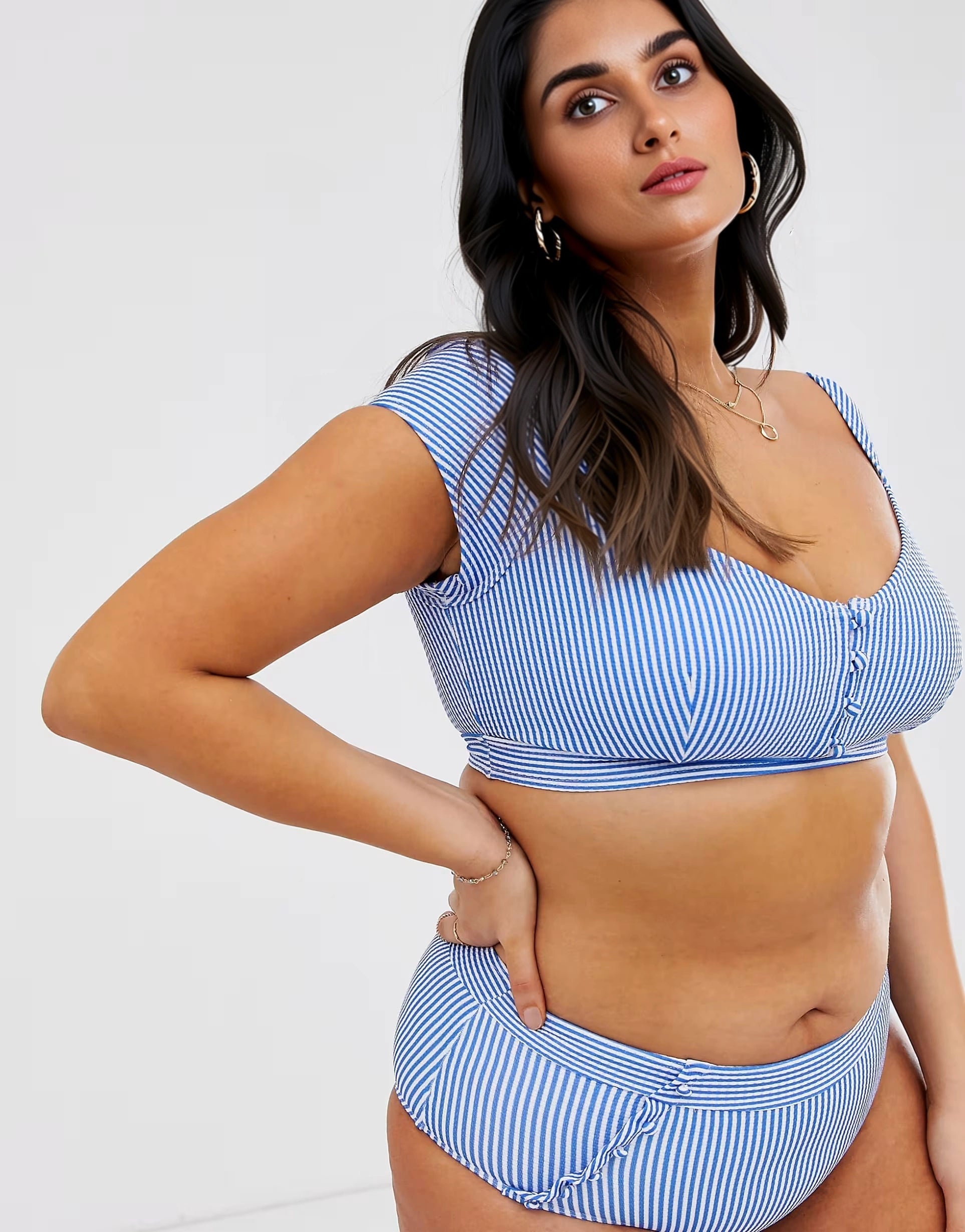 ModCloth Womens Sissone Textured Crop Bikini To In Blue