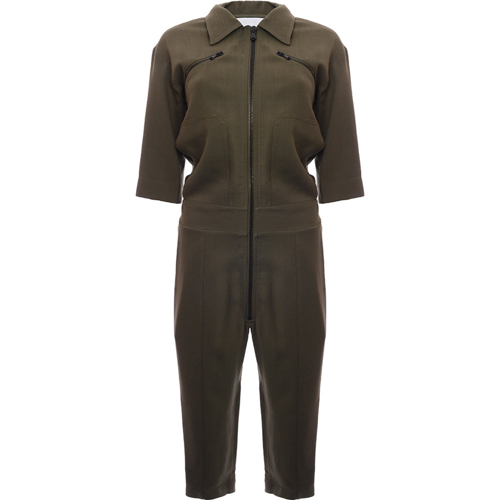 RAEY Womens Army Tapered Leg Jumpsuit in Green