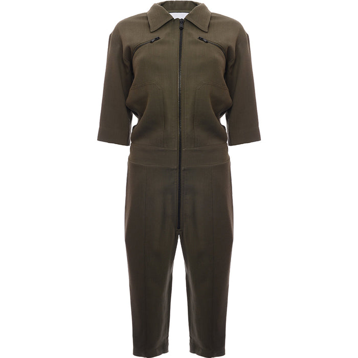 RAEY Womens Army Tapered Leg Jumpsuit in Green