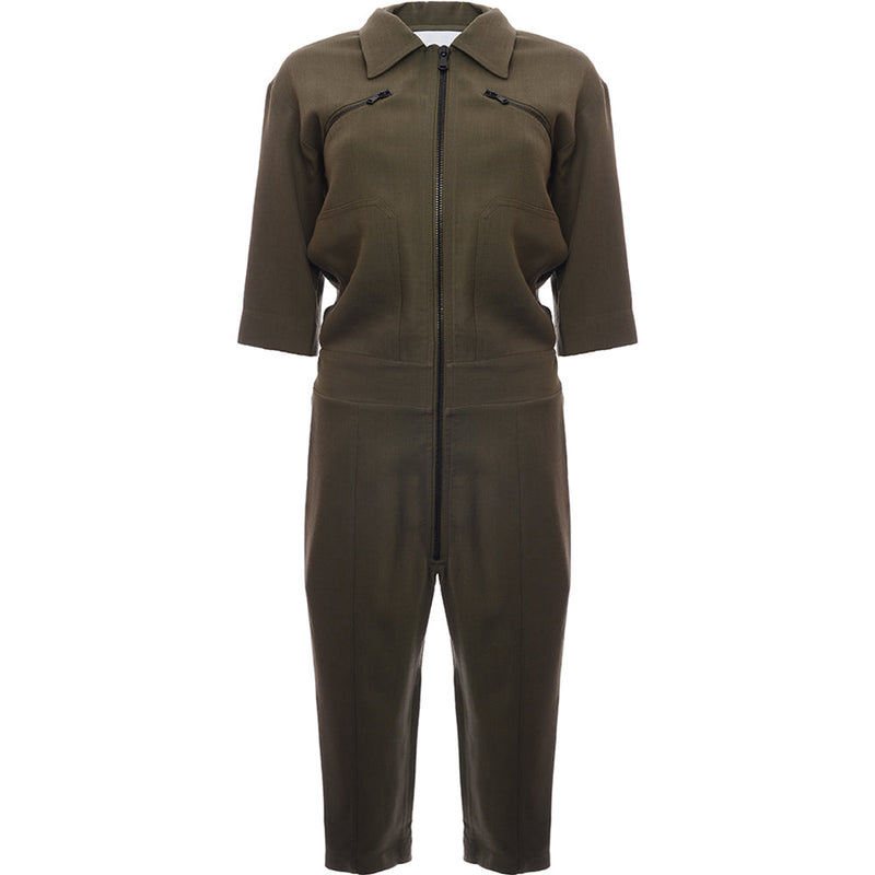 RAEY Womens Army Tapered Leg Jumpsuit in Green