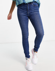 Noisy May Womens Callie High Waisted Skinny Jeans in Mid Blue Wash