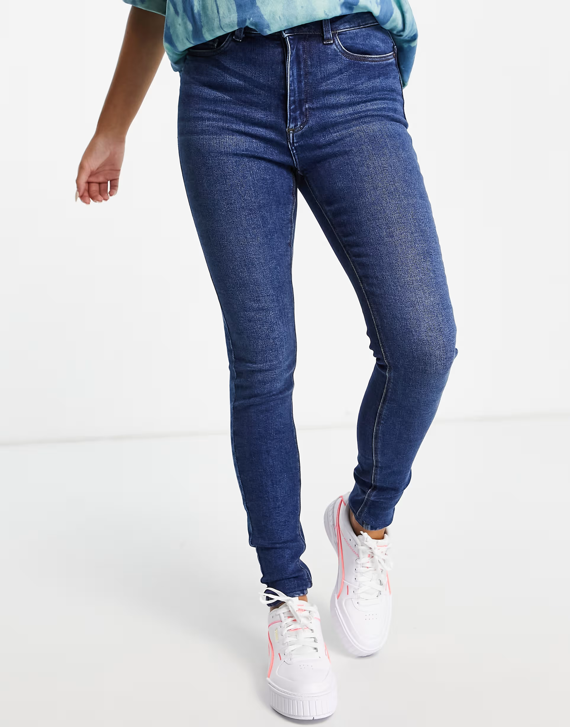 Noisy May Womens Callie High Waisted Skinny Jeans in Mid Blue Wash