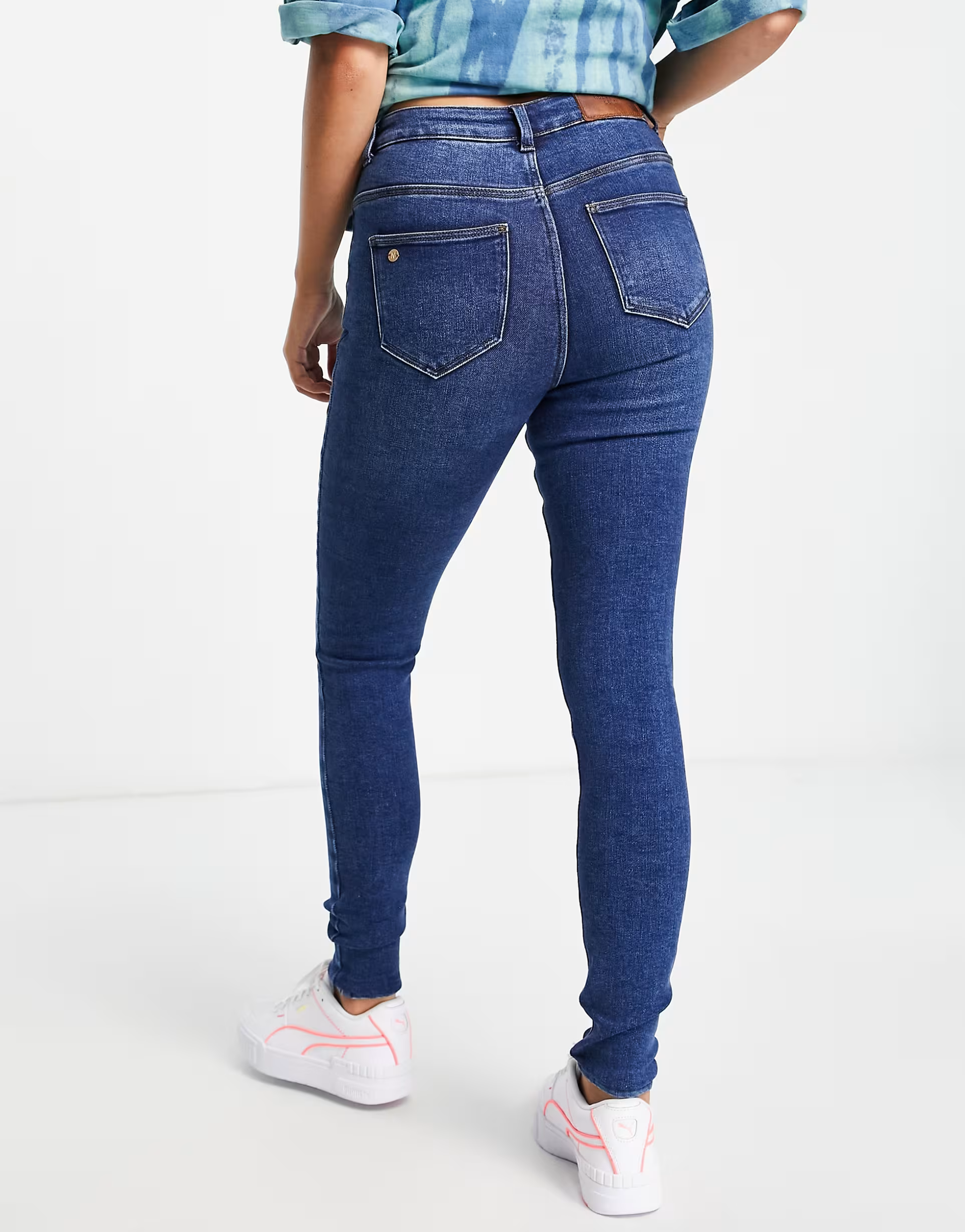 Noisy May Womens Callie High Waisted Skinny Jeans in Mid Blue Wash
