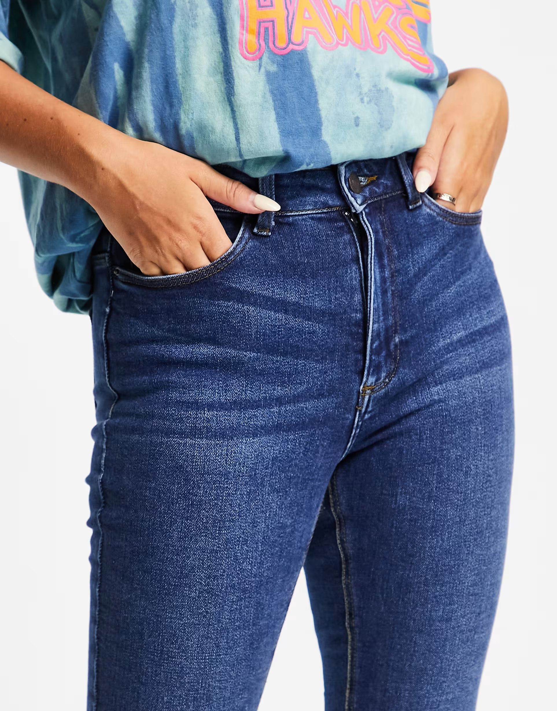 Noisy May Womens Callie High Waisted Skinny Jeans in Mid Blue Wash