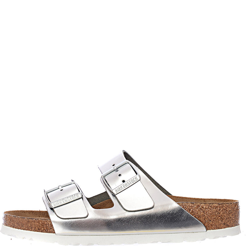 Birkenstock Womens Silver Arizona Metallic 2 Strap Buckle Sandal