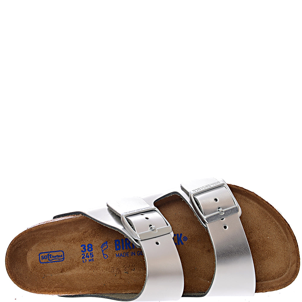 Birkenstock Womens Silver Arizona Metallic 2 Strap Buckle Sandal