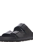 Birkenstock Womens Arizona Leather 2 Strap Buckle Sandal in Black