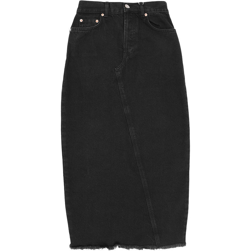 RAEY Womens Split Back Organic Denim Midi Skirt in Black