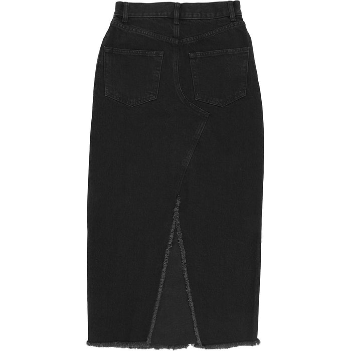 RAEY Womens Split Back Organic Denim Midi Skirt in Black