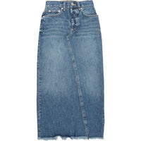 RAEY Womens Split Back Organic Blend Denim Midi Skirt in Blue