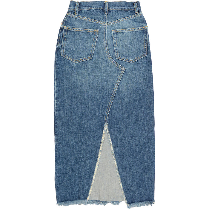 RAEY Womens Split Back Organic Blend Denim Midi Skirt in Blue