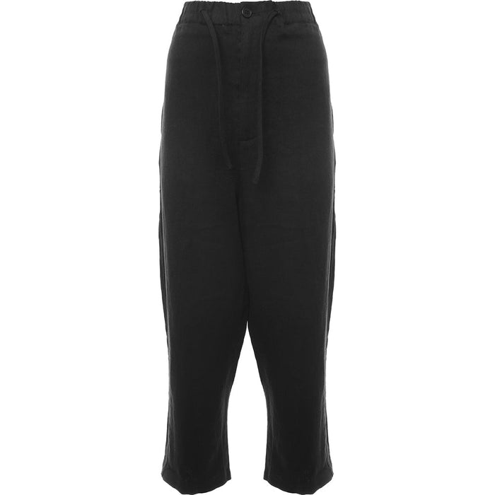 RAEY Mens Gathered Waist Linen Trousers in Black