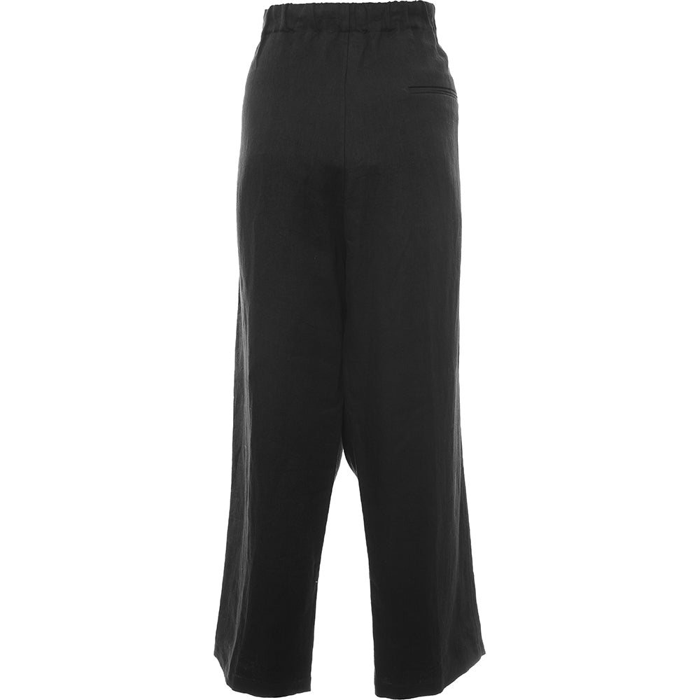 RAEY Mens Gathered Waist Linen Trousers in Black